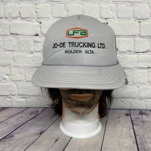 Vintage UFA Jo-De Trucking Ltd. Trucker Hat Mesh Cap Snapback Gray Farmer Farm
